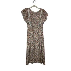 Staccato Floral Ruffle Flutter Sleeve Cottagecore Midi Dress Size Small